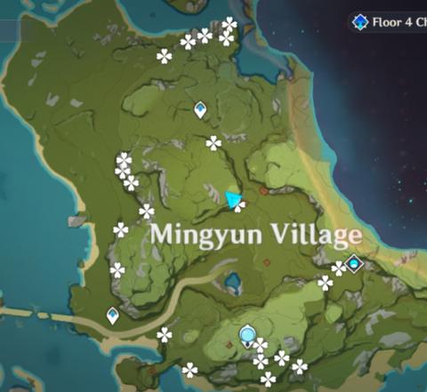 Map of Violetgrass farming locations near Mingyun Village