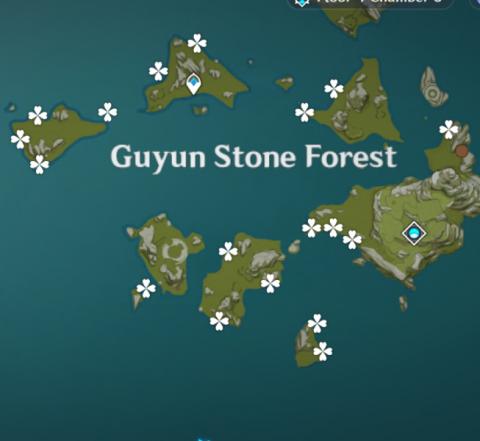Map of Starconch locations around Guyun Stone Forest