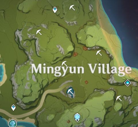 Map of Noctilucous Jade locations around Mingyun Village